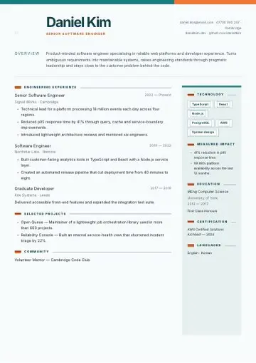 Cobalt Focus CV template preview