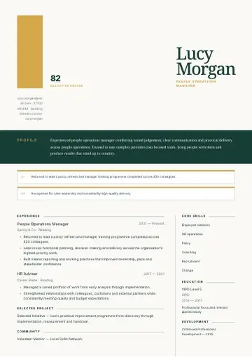 Emerald Board CV template preview