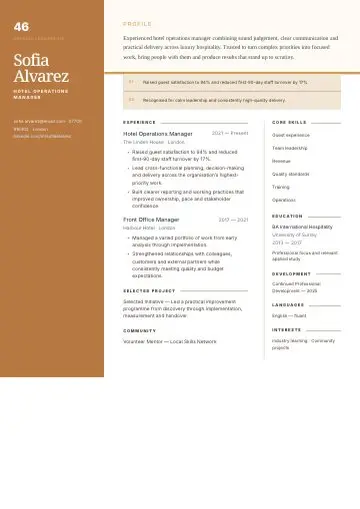 Graduate Colour CV template preview