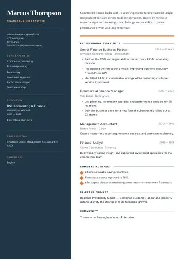 Milestone Line CV template preview