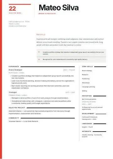 Modernist Type CV template preview