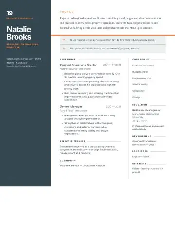 Operations Leader CV template preview