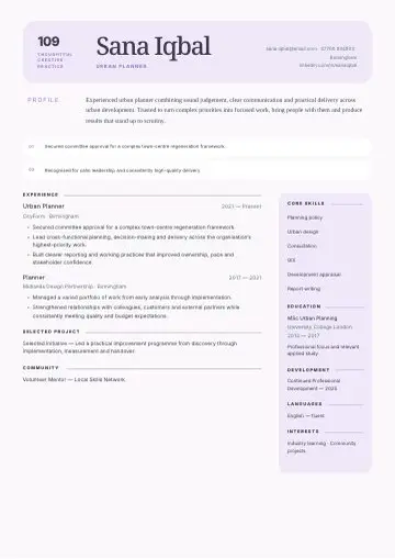 Portrait Slate CV template preview