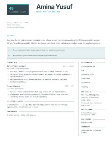 Project Lead CV template preview