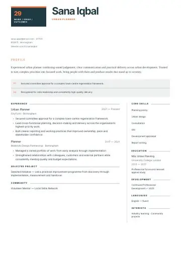 Redline Modern CV template preview