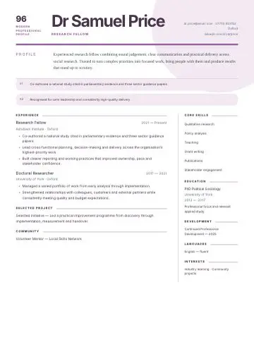 Sage Editorial CV template preview