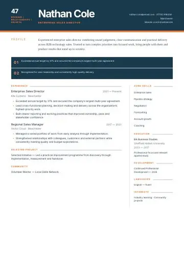 Sales Impact CV template preview