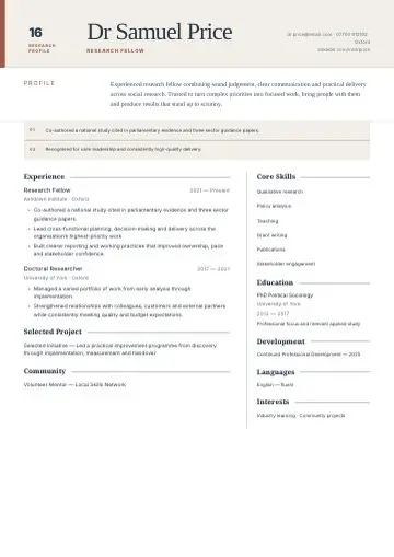 Skilled Trades CV template preview